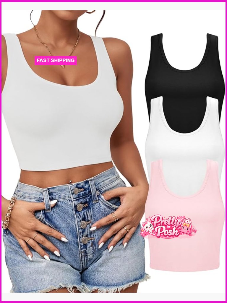 92% Cotton 8% Spandex Crop Tank Tops For Women, U Neck Sleeveless Athletic